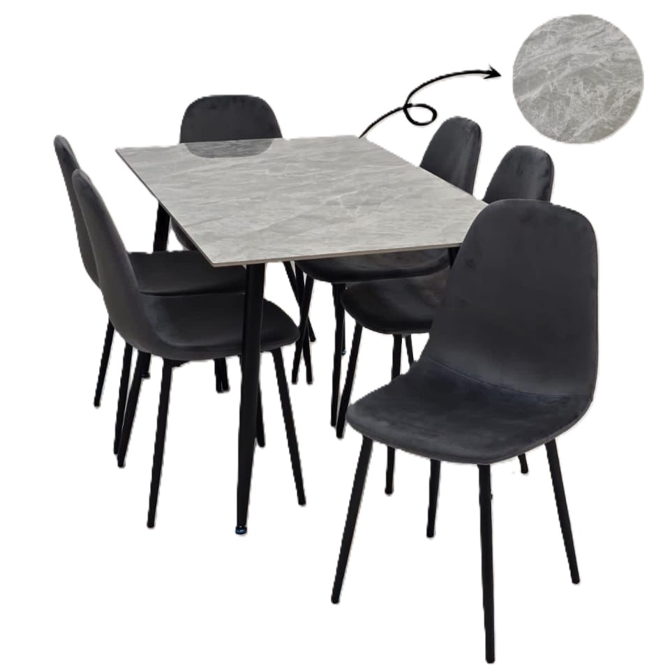  Grey ceramic 1+6 dining set adding calm and stylish appeal 