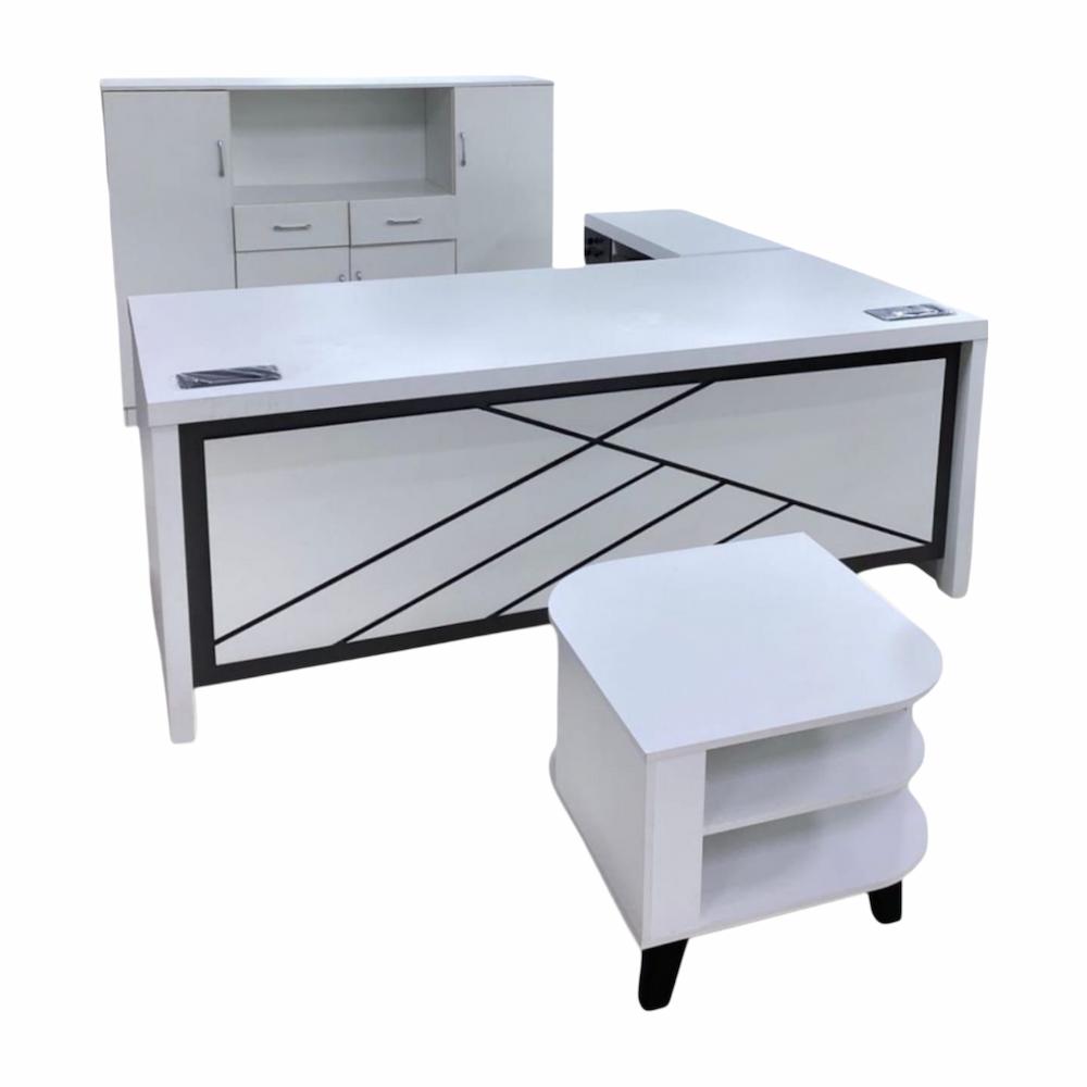  White executive office set with cabinet and service table 