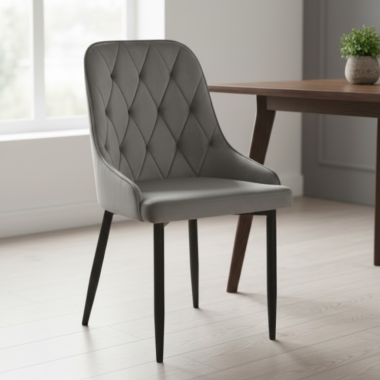  Dark gray quilted dining chair with contemporary style 