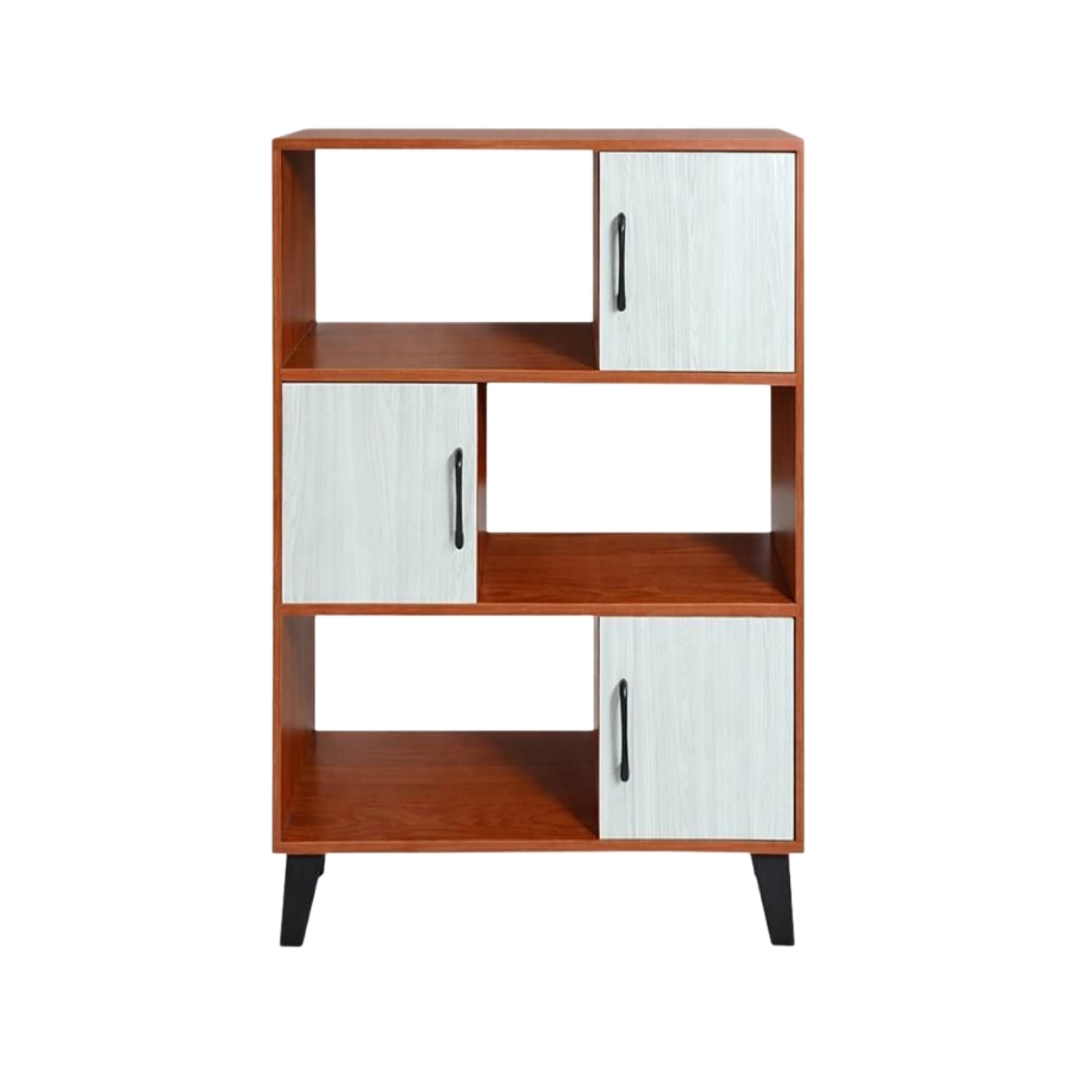  Light brown book cabinet with white doors and shelves 