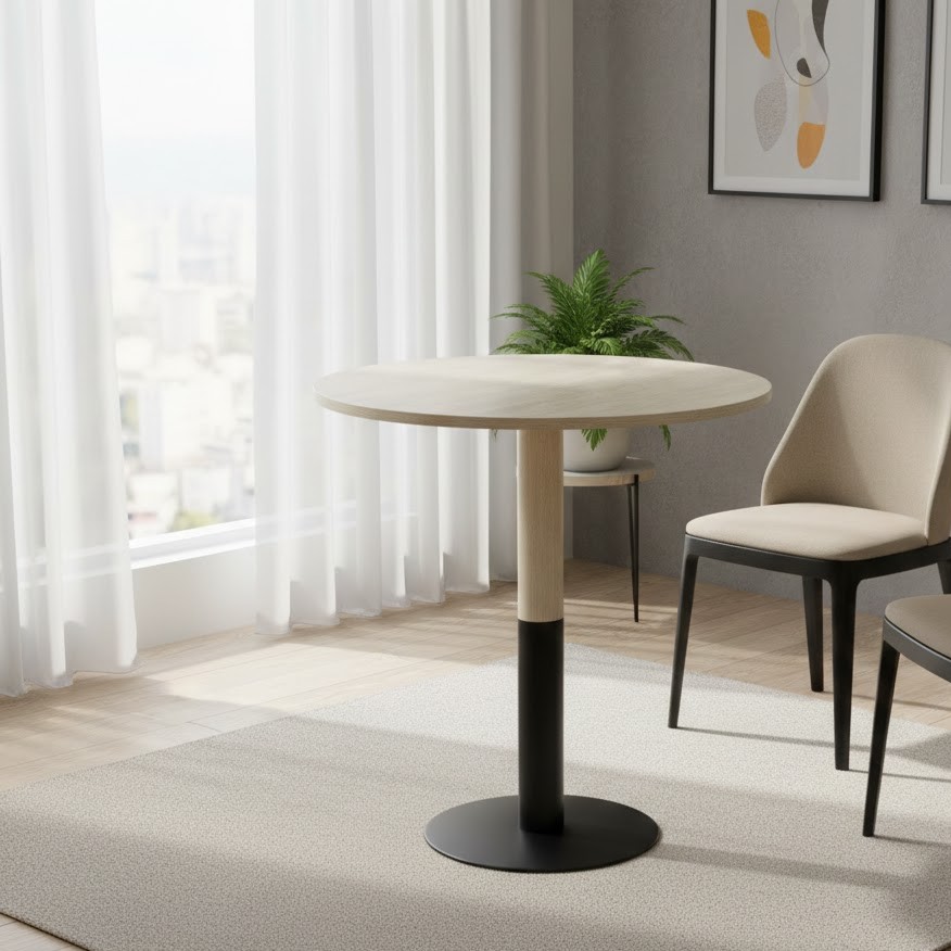  Beige modern round cafe table with central base 