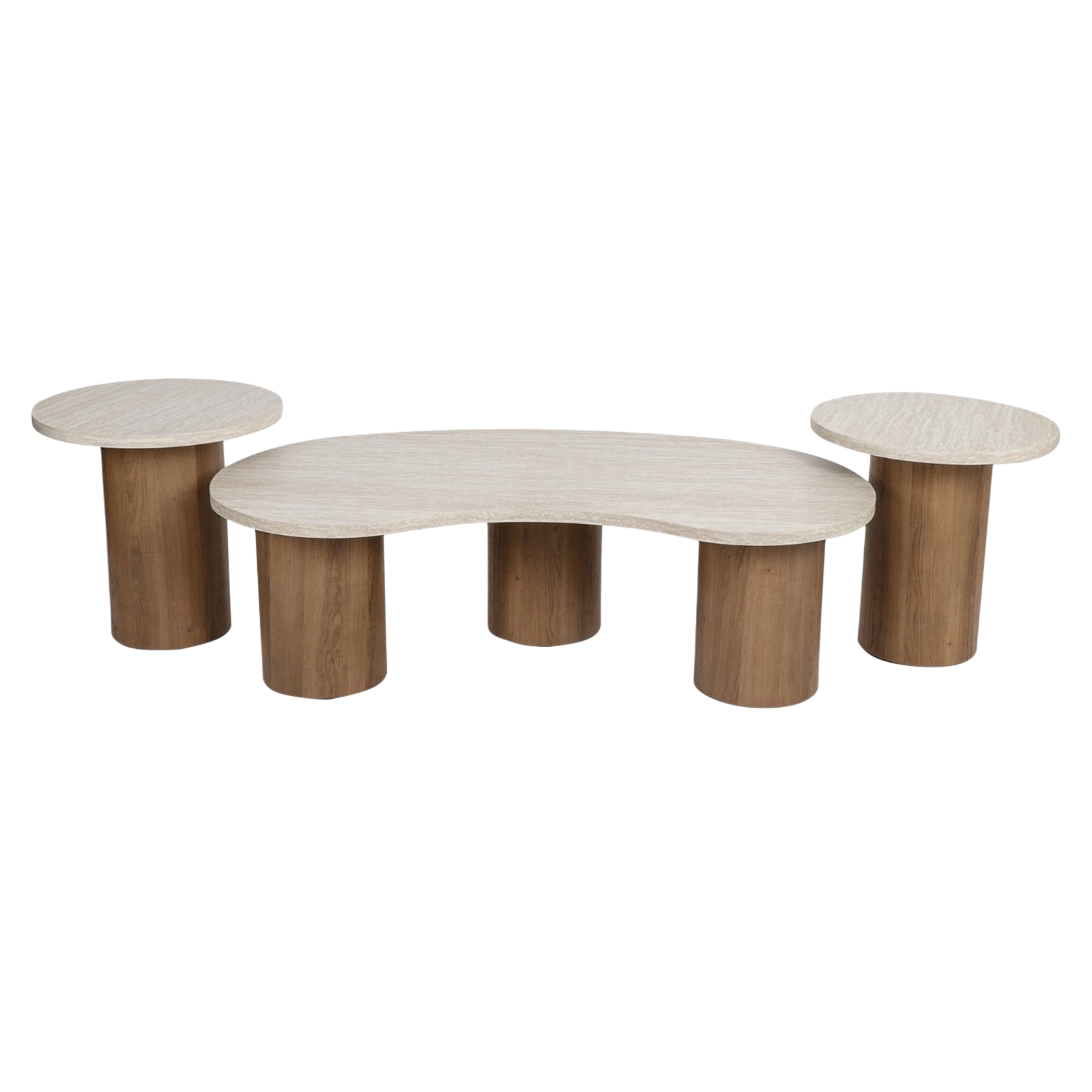  Light-top table set with wooden base in modern design 