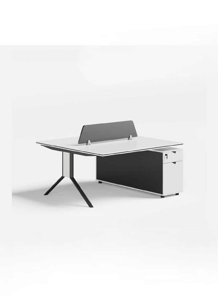  White and black work desk with side drawers and modern design 