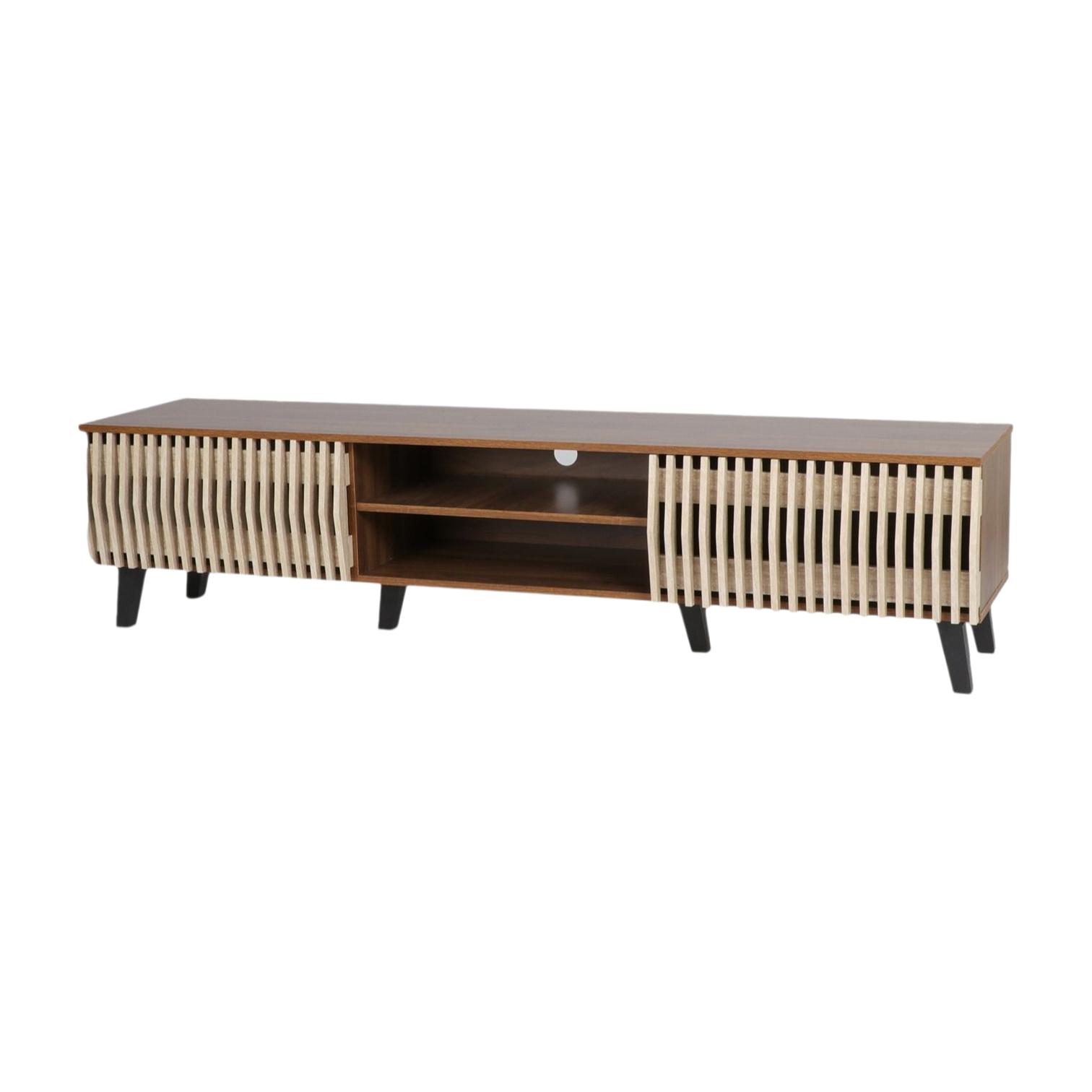  Multi-color TV stand with light wood slatted front design 
