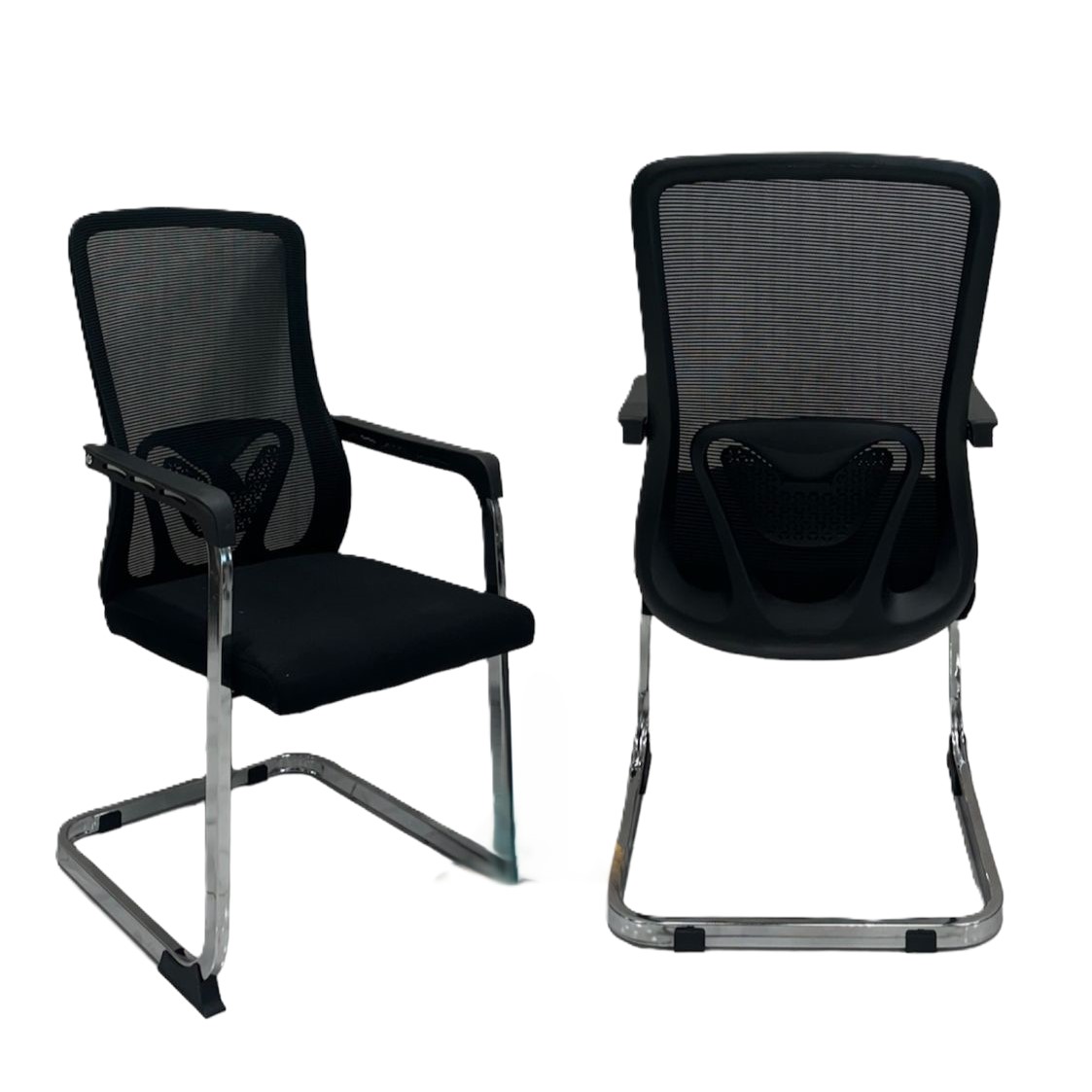  Fixed mesh office chair with metal base and back support 