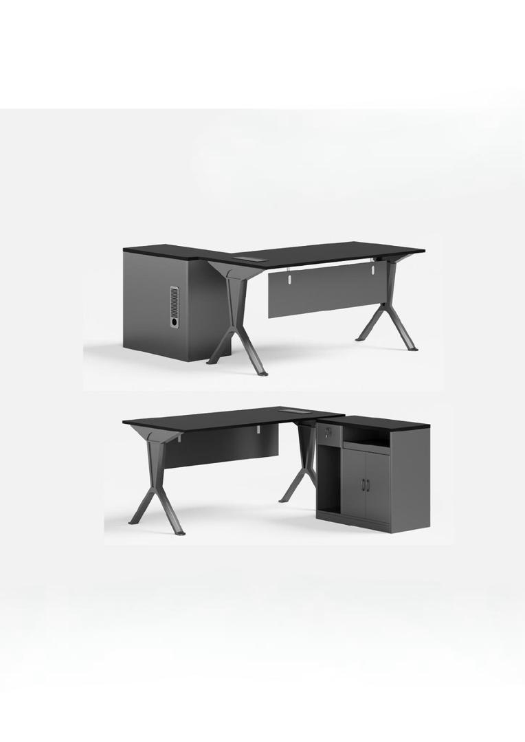  Professional black work desk with side storage unit in modern design 