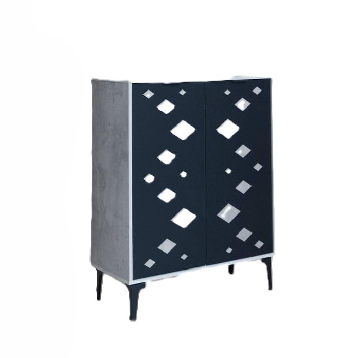  Elegant geometric front shoe cabinet in cement and black 