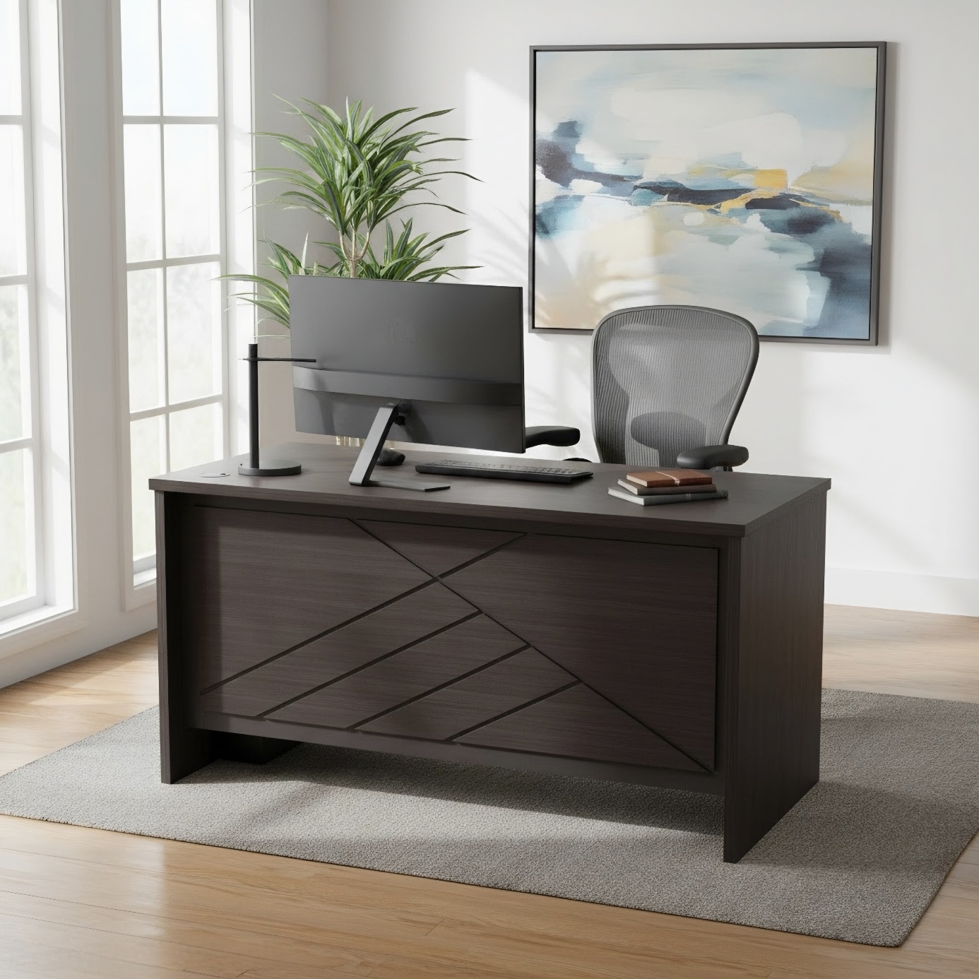  Dark wooden desk by Lamsat Furniture with modern geometric design 