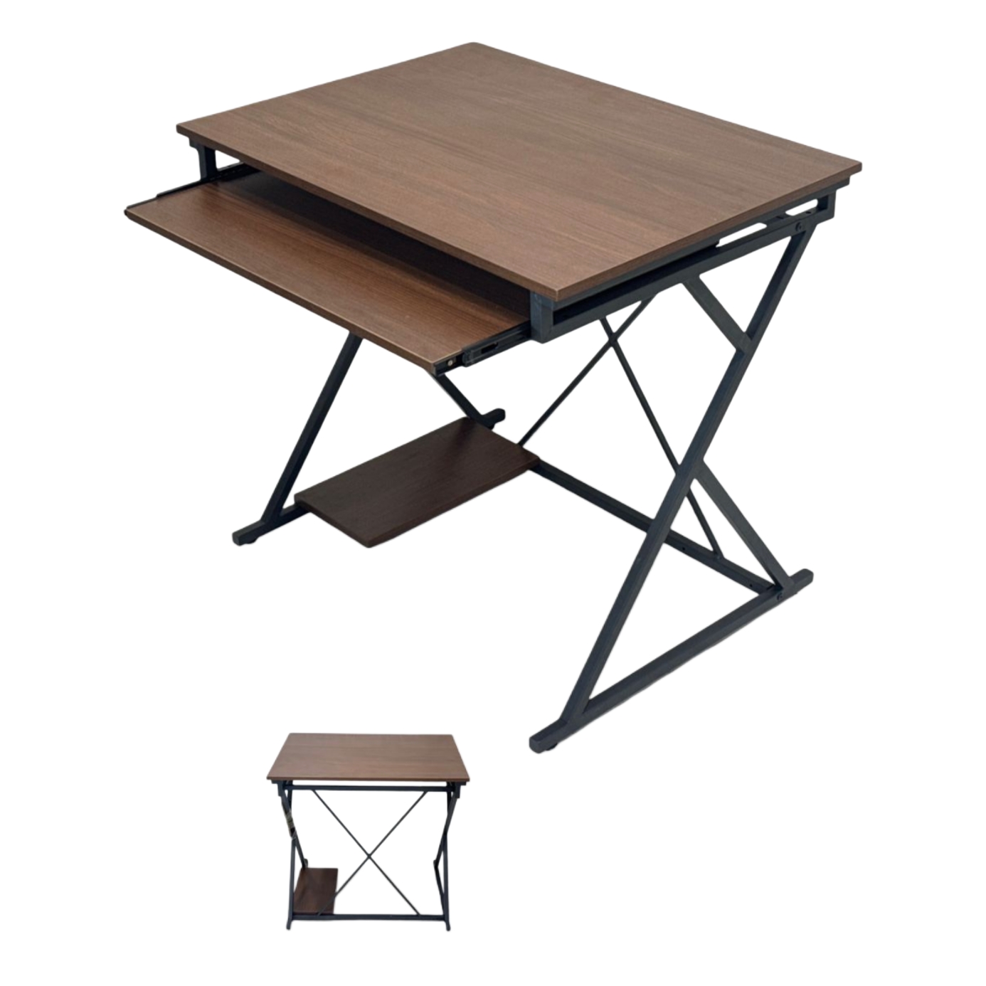 Practical desk in dark brown tone with sliding shelf 