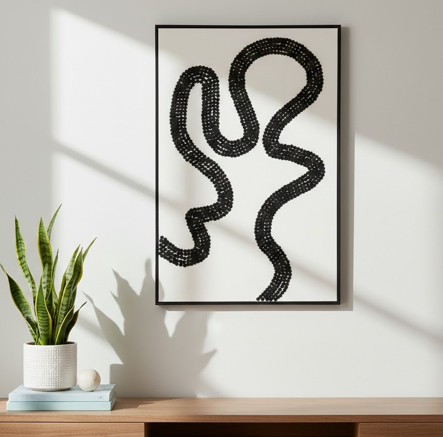  لوحة جدارية تجريدية أبيض واسود 120×80 سم 