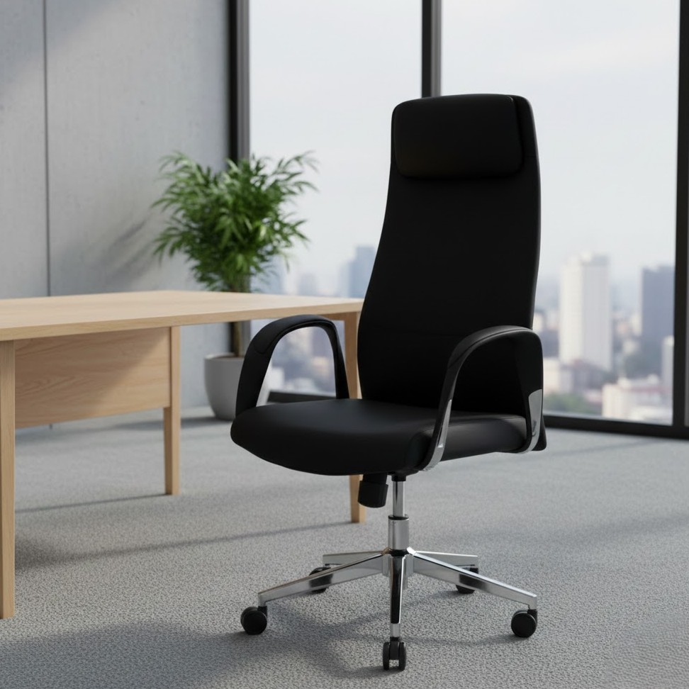  Black high back executive swivel office chair in modern office 