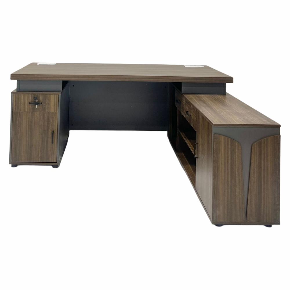  Brown and gray melamine executive desk with side storage 
