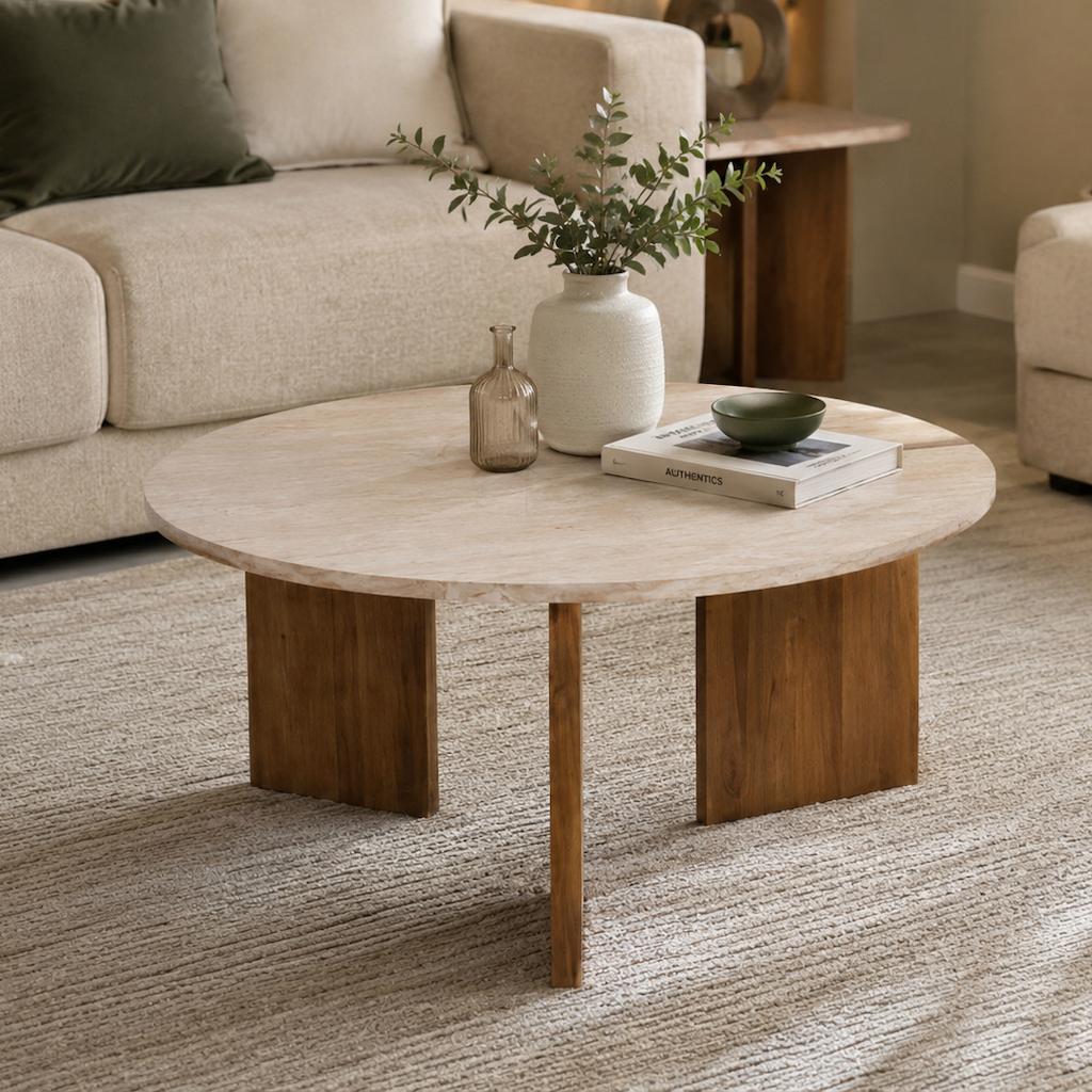  Livara coffee table with light top and brown supports 