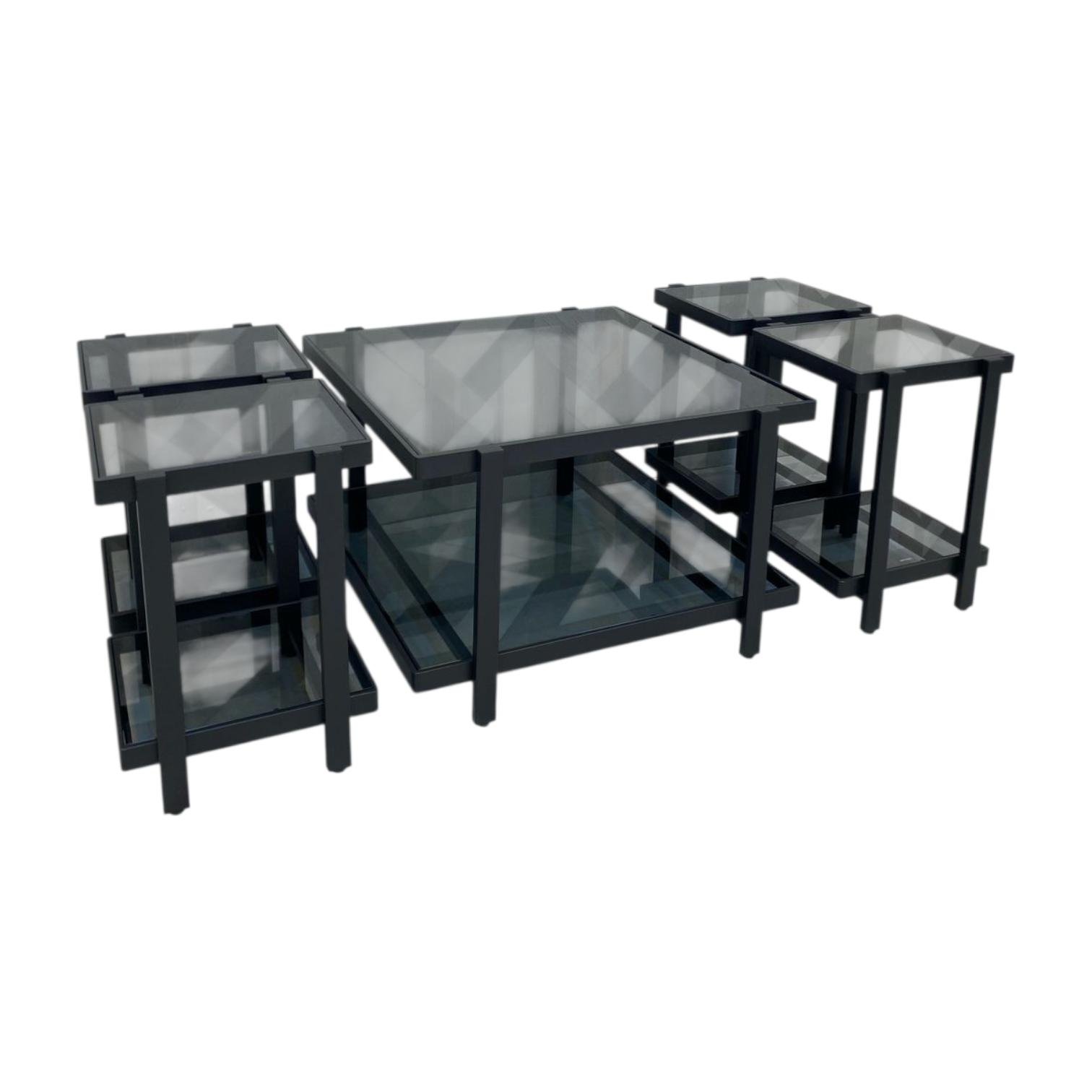  Black 5-piece glass table set with lower shelf 