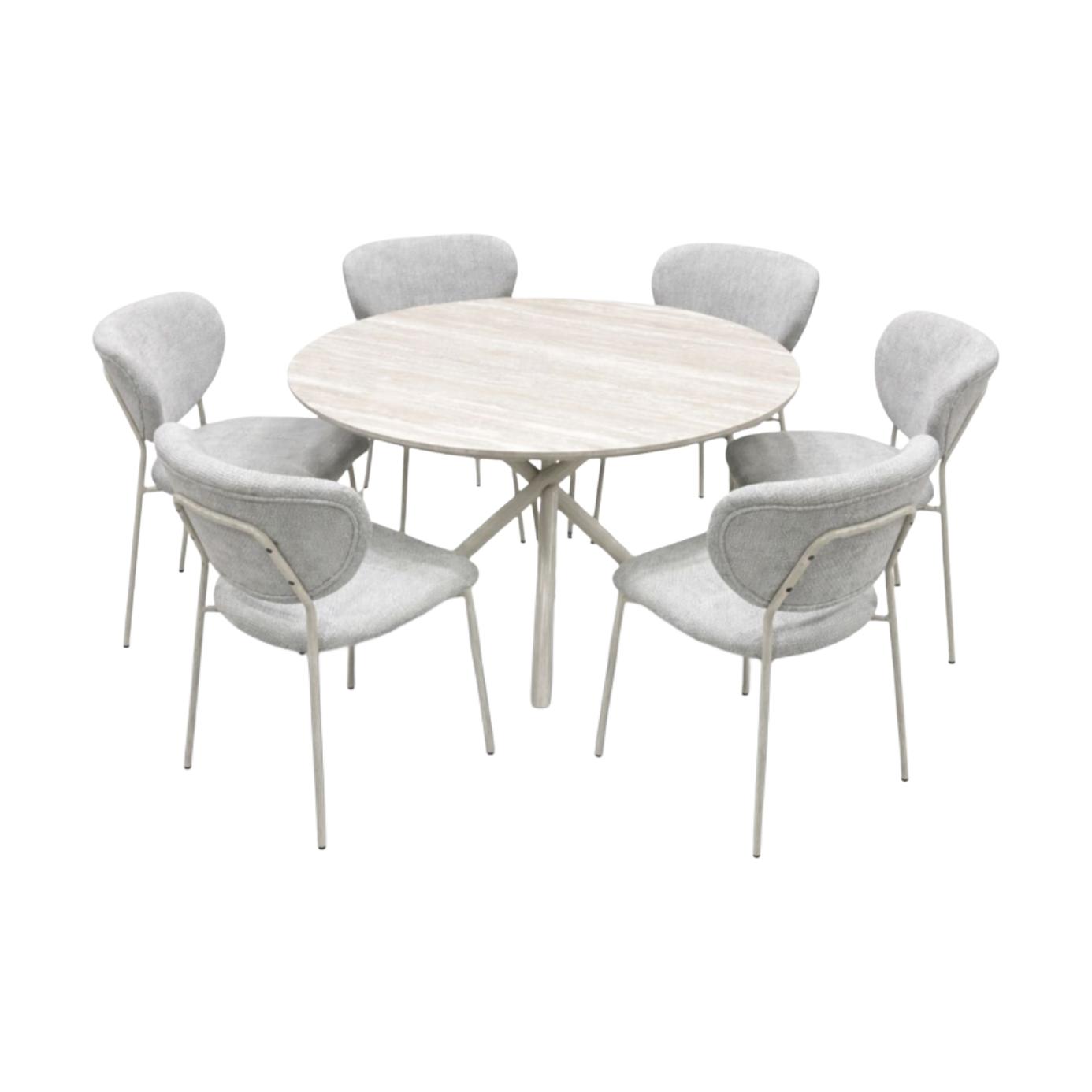  Round dining table with 6 chairs light grey color 