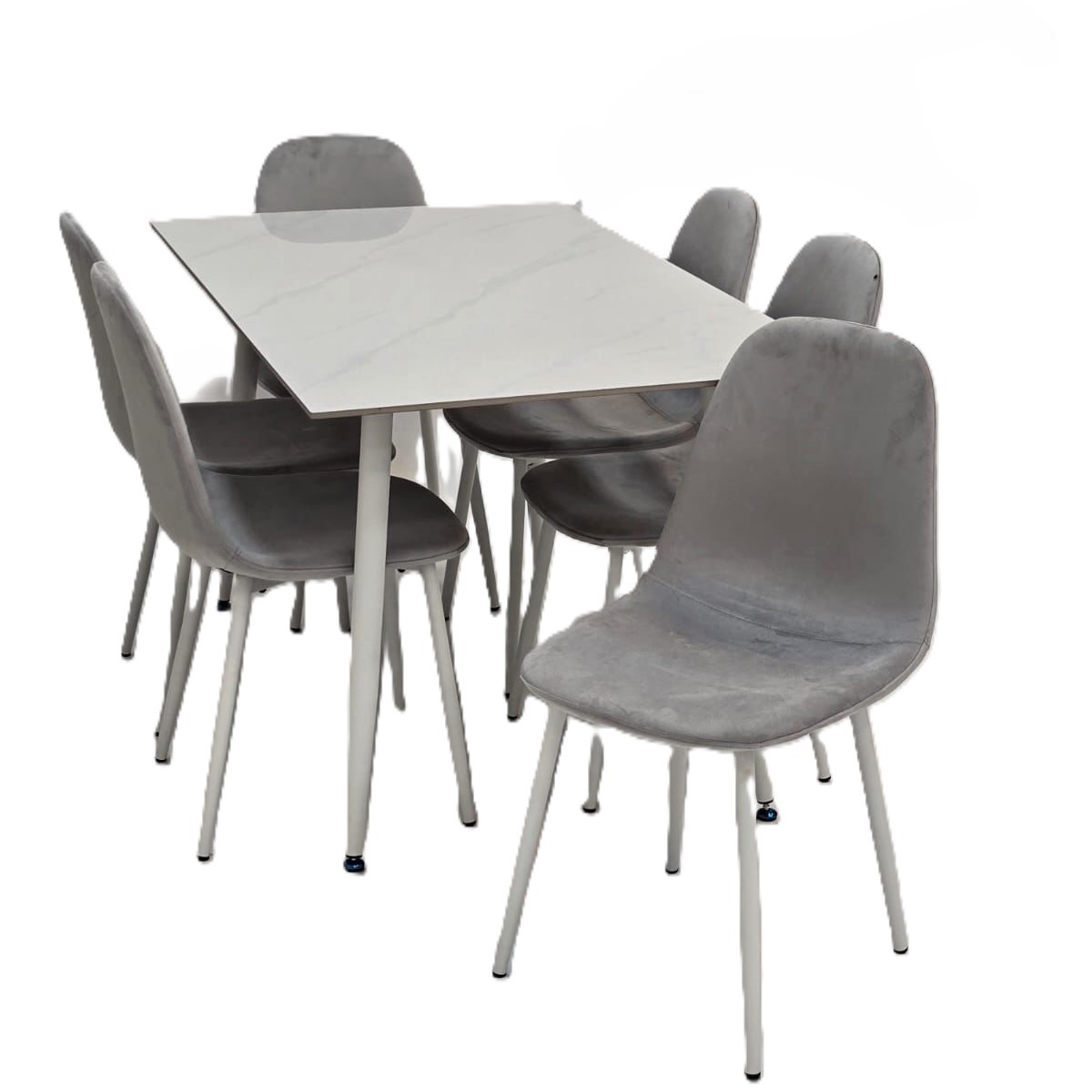  White ceramic 1+6 dining set brightening space with clean style 