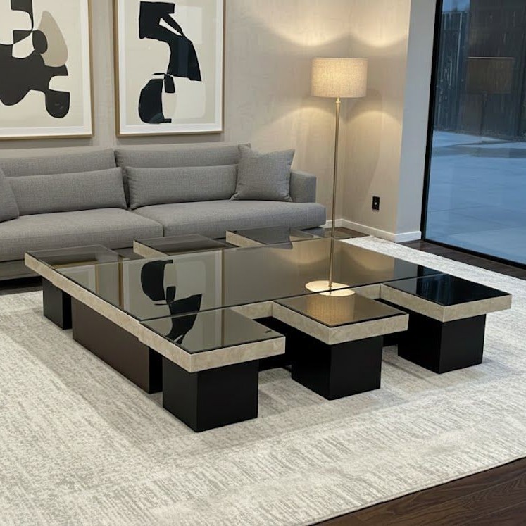  طقم طاولات وسط زجاجية سوداء بتصميم عصري أنيق 