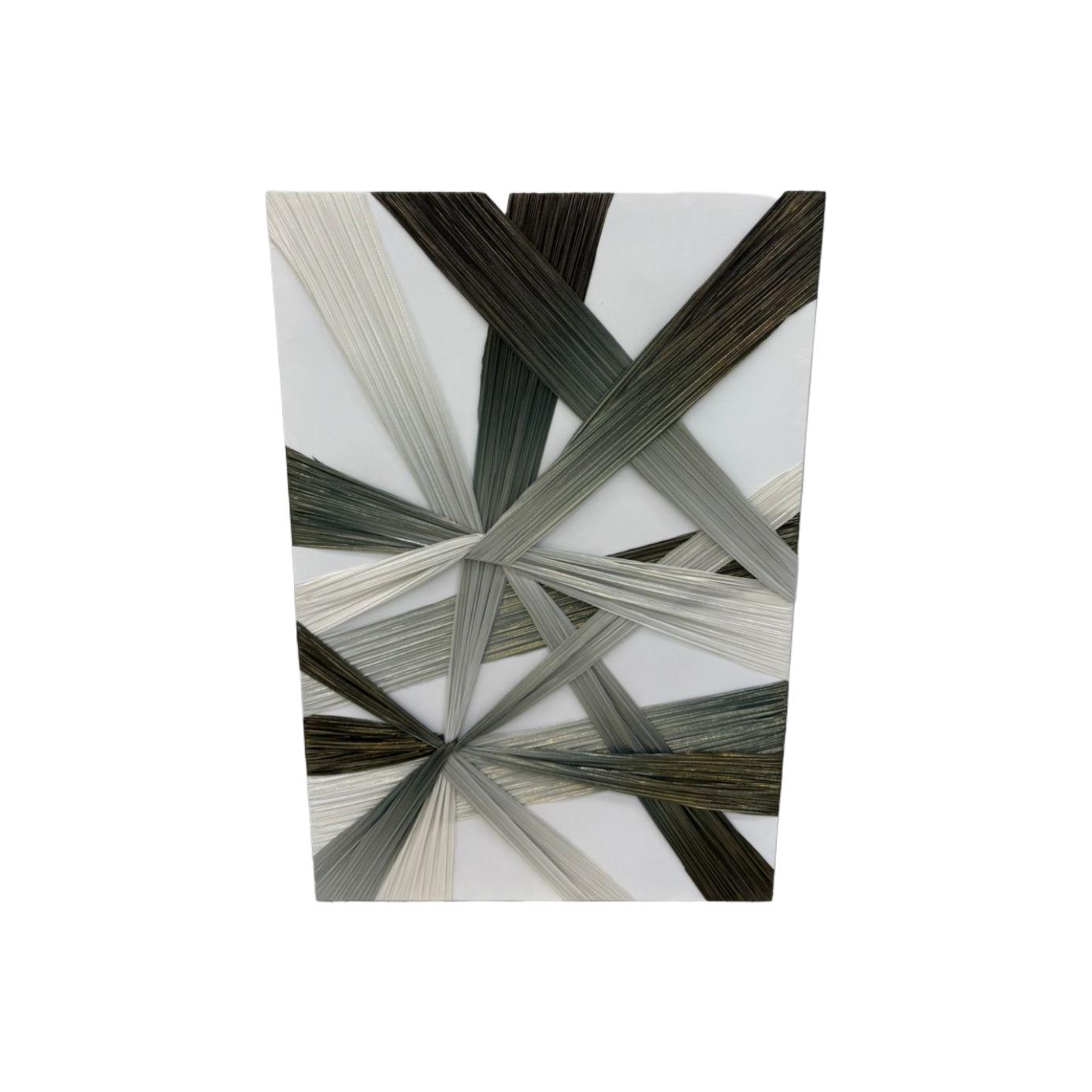 Geometric thread abstract wall art in green gray and cream 