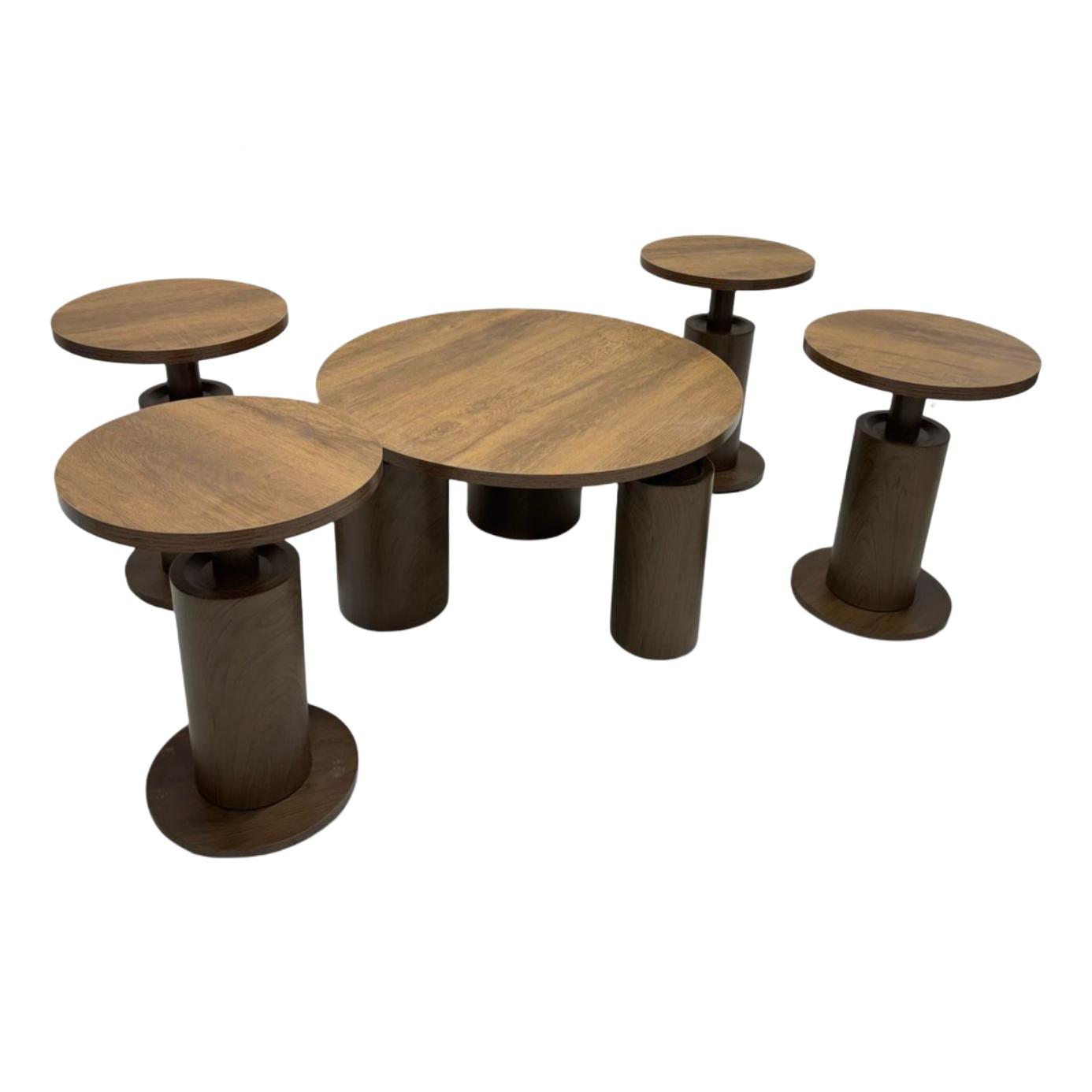  Natural wood round coffee table set elegant living room 