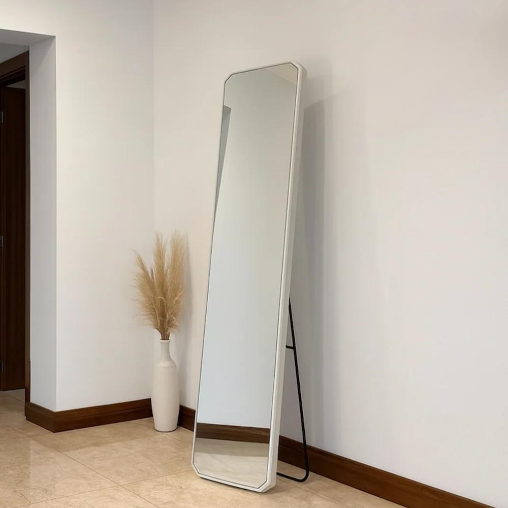  Tall Standing Mirror with White Frame in Modern Home Entrance 