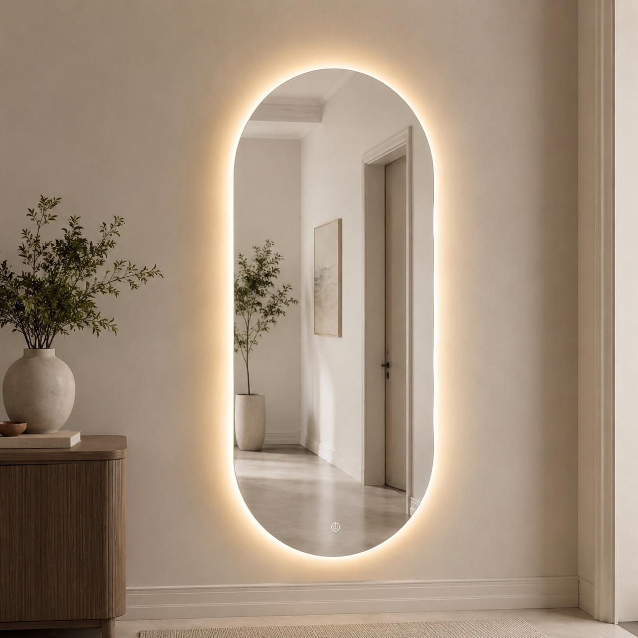  مرآة جدارية مضيئة بدون إطار بتصميم قوسي من لمسات التأثيث 