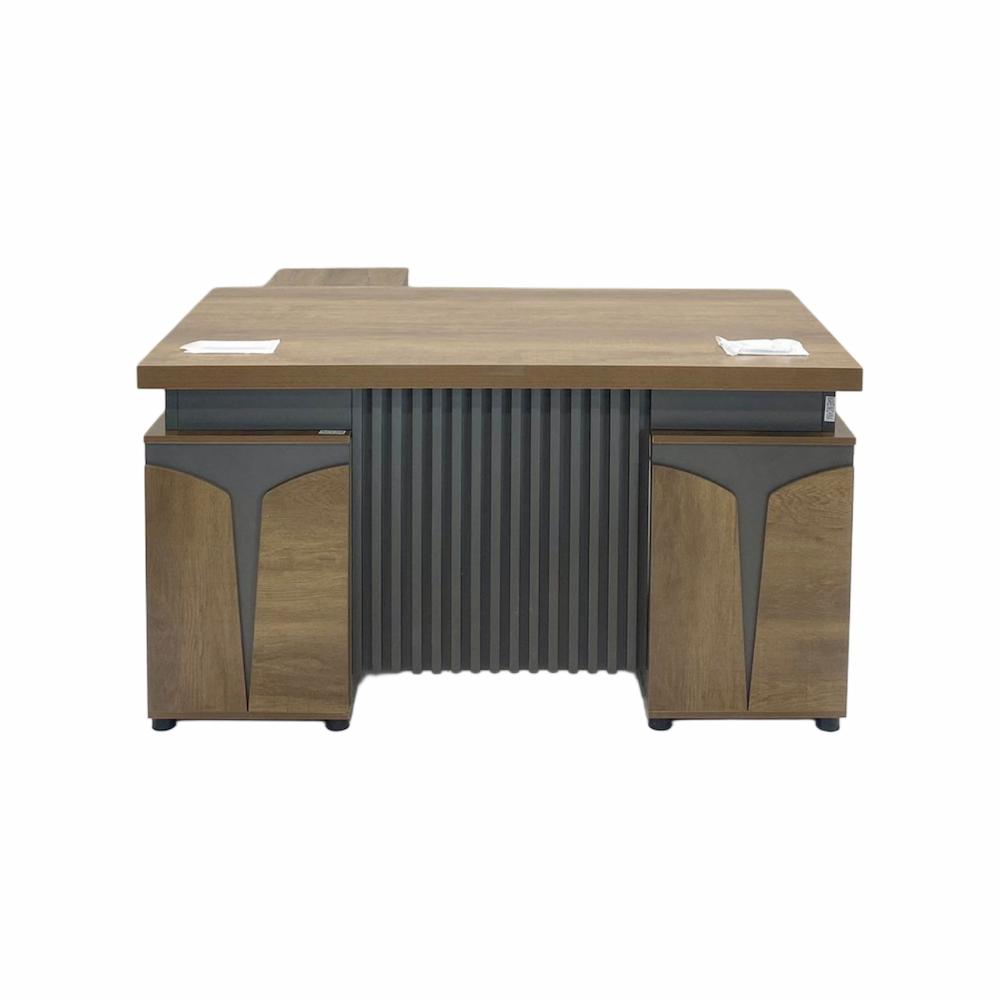  Brown and gray melamine executive desk with slatted front 