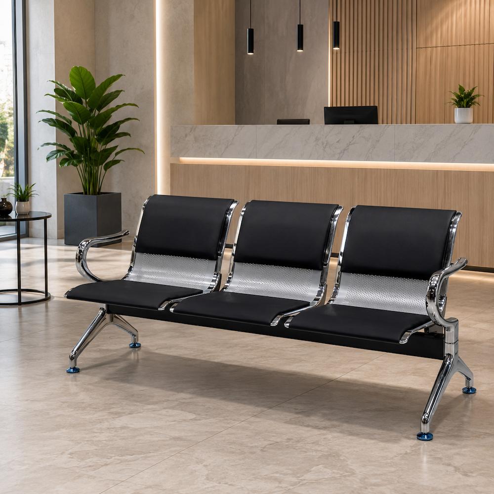  Black three-seat waiting chair from Lamsat Furniture 
