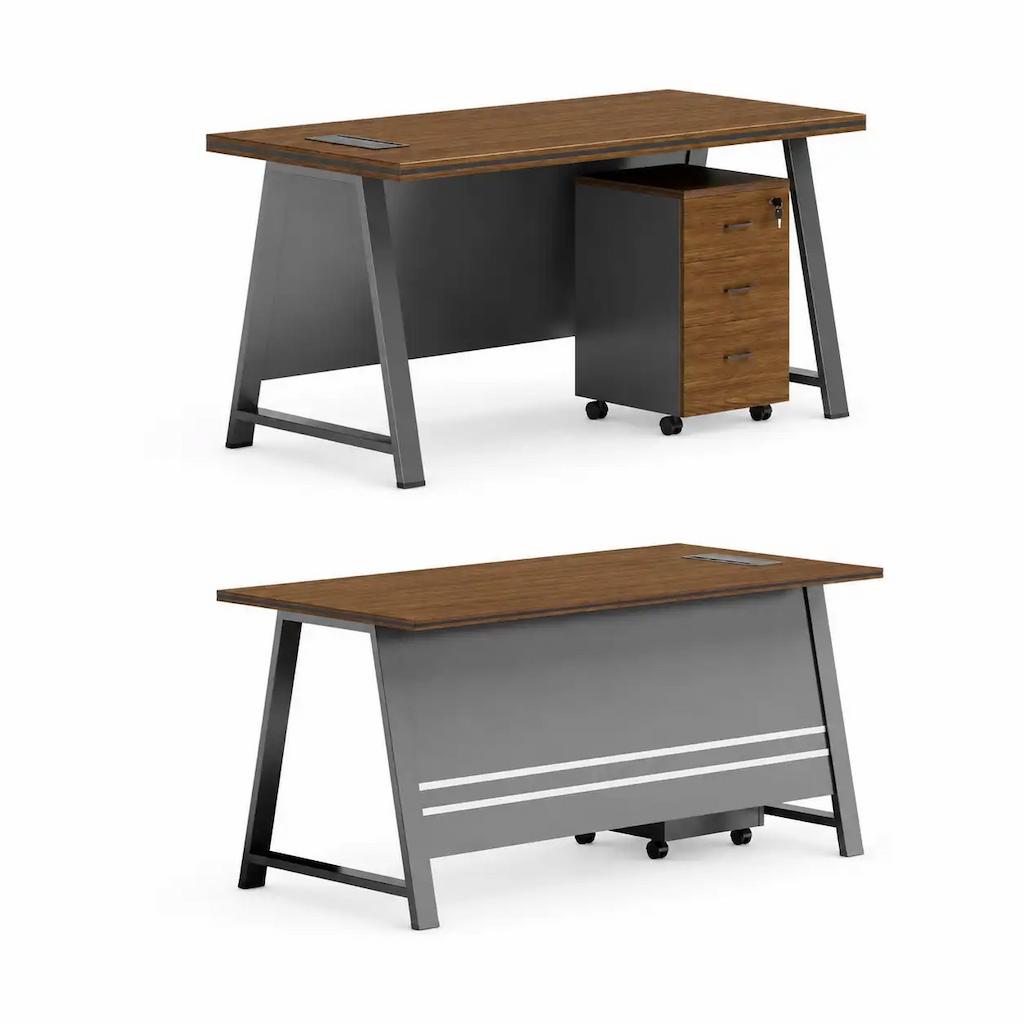  Rivan brown and dark gray desk with mobile drawers 