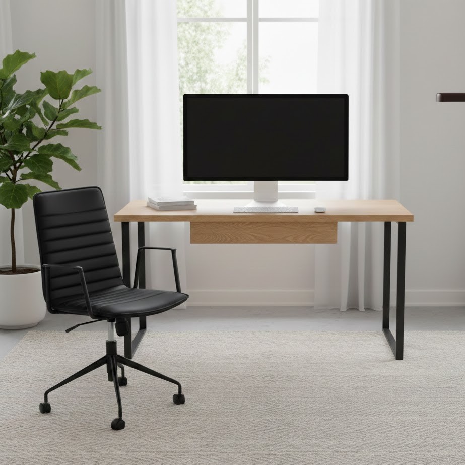  Black office chair styled in a modern home workspace environment 
