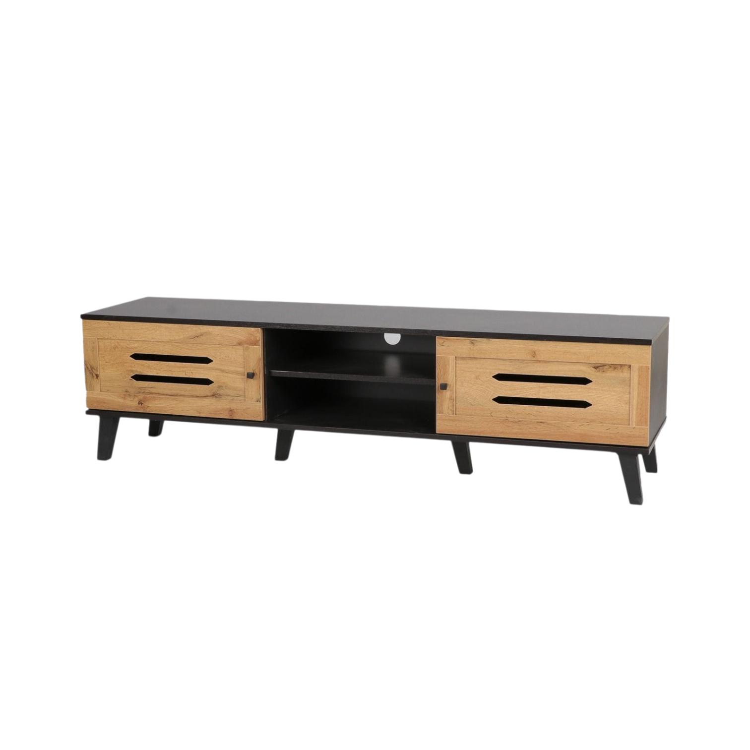  TV stand 160 in dark wood with black modern design for living room 