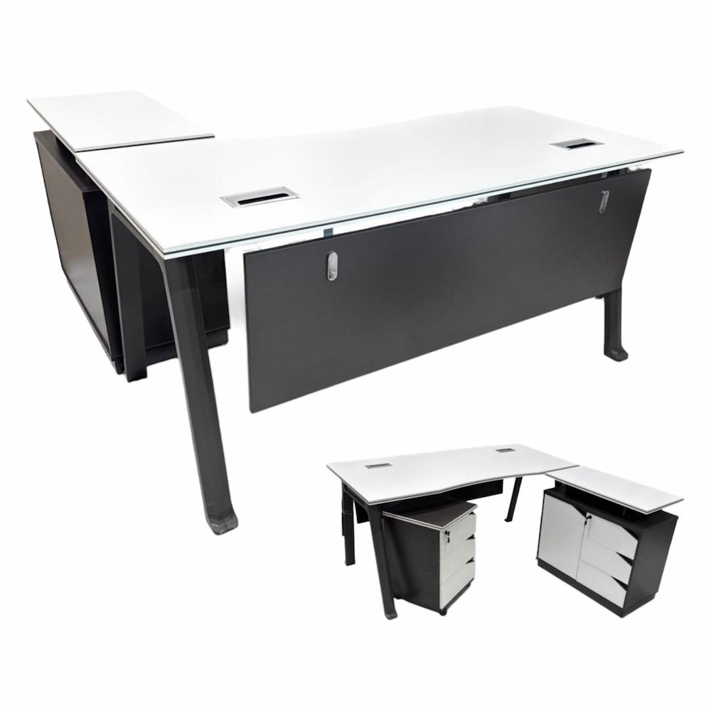  Black and white office set with side return and drawer unit 