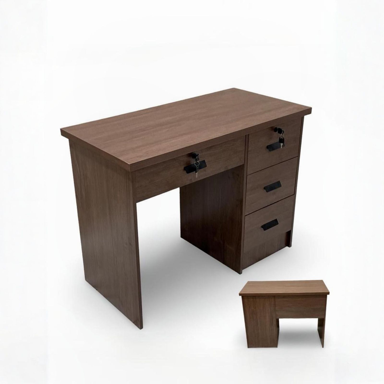  Brown desk with drawers and brown color 