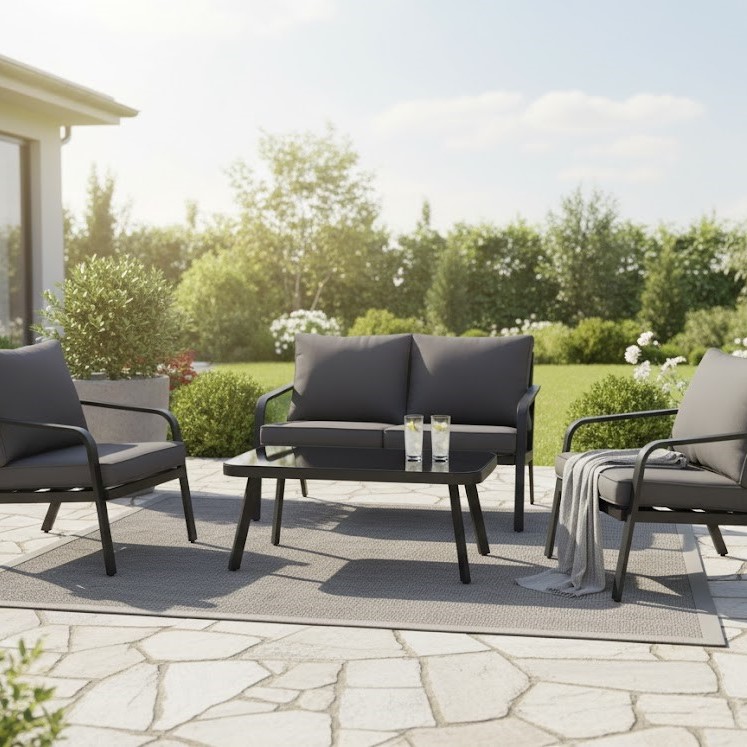 Modern outdoor seating set in black for garden and patio use 