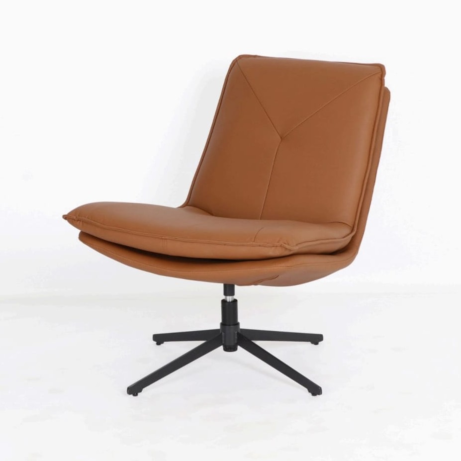  Brown single swivel lounge chair with modern base 