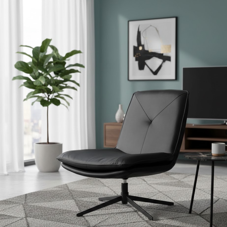  Black swivel accent chair in elegant modern black 