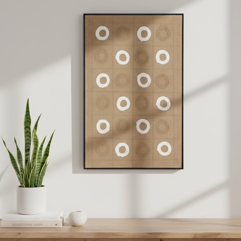  لوحة جدارية دوائر بيج وابيض 120×80 سم 