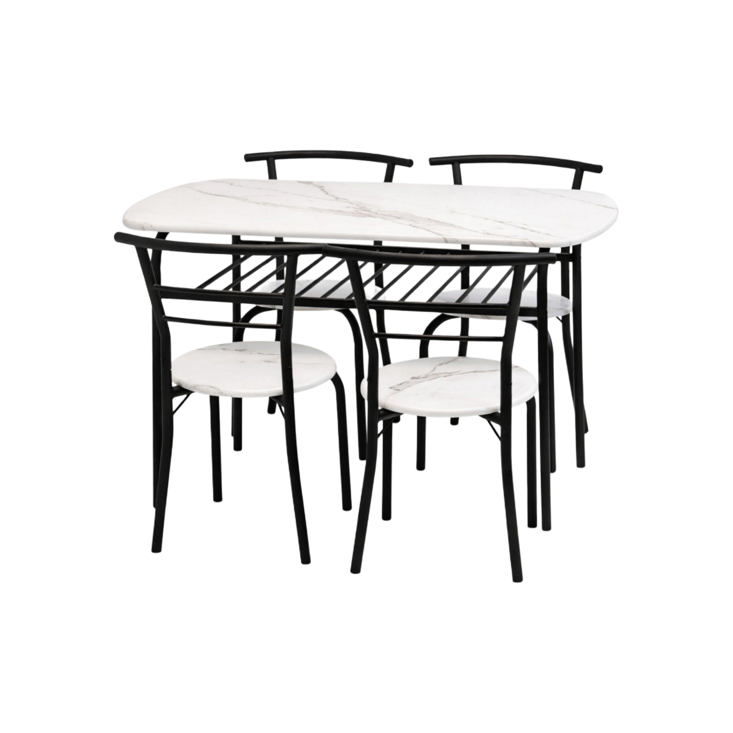  Multi color dining table with 4 chairs white marble top 