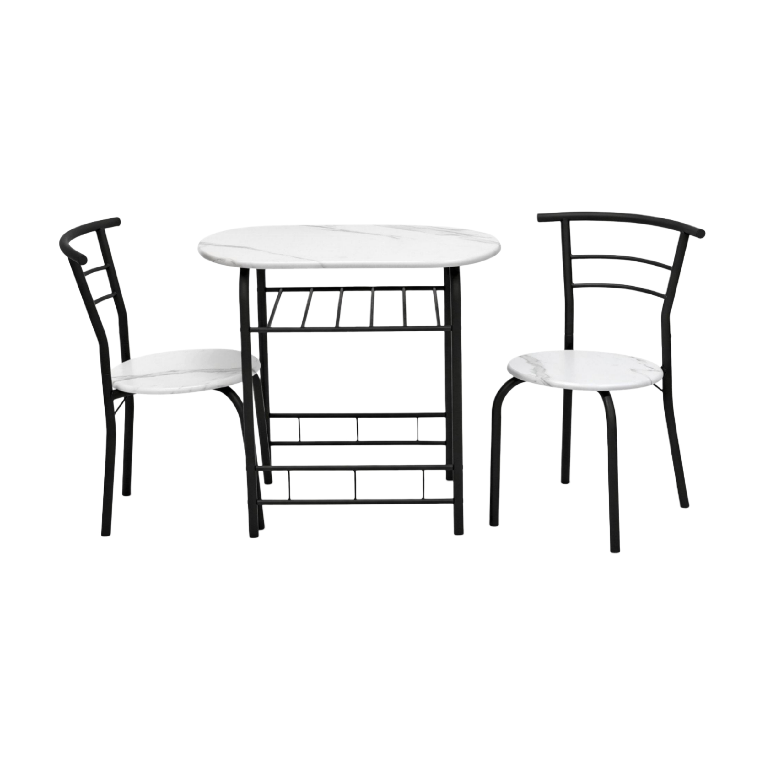  Multi color dining table with 2 chairs white marble top 
