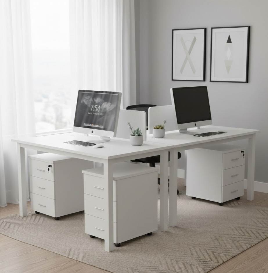  White office work desk in a modern workspace setting 