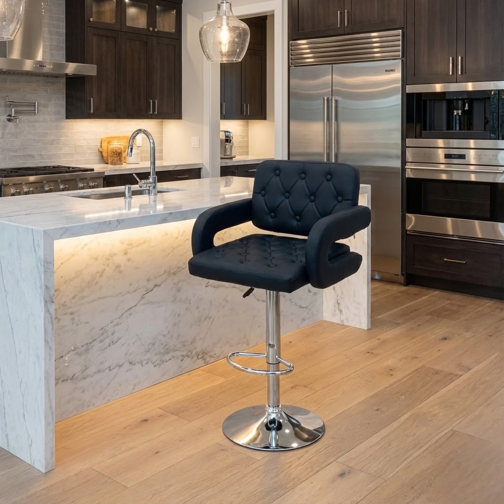  Elegant swivel bar stool in modern kitchen navy 