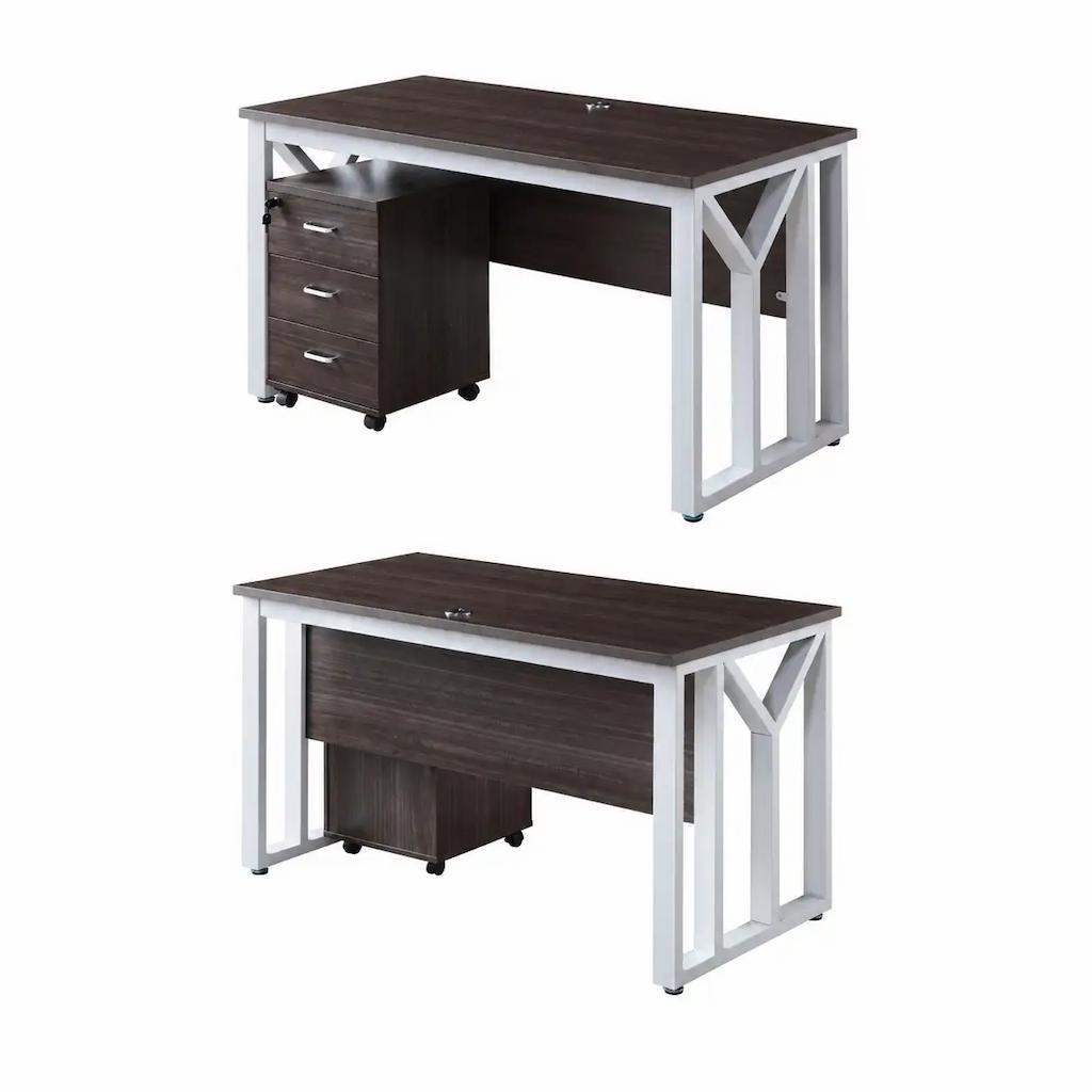  Ravina dark brown and white desk with three mobile drawers 