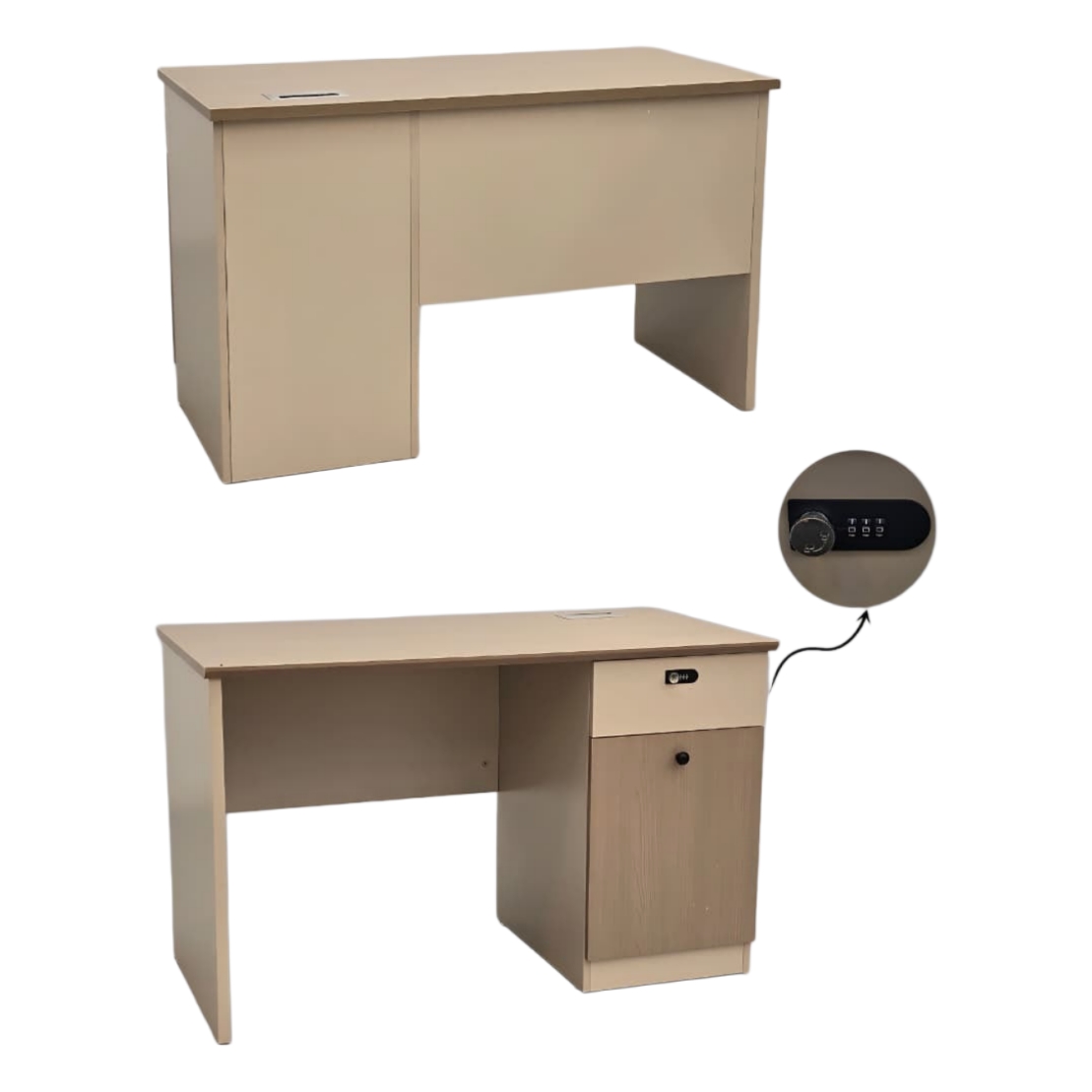  Gray office desk with light wood front 