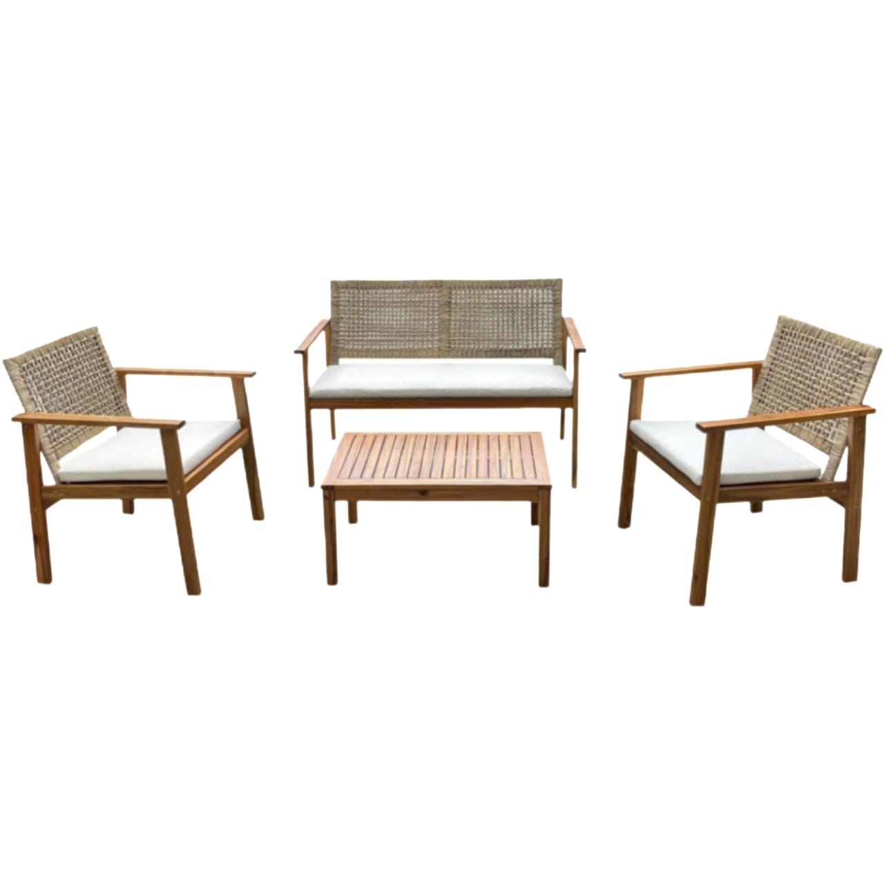  Luxury wooden lounge set with sofa and natural center table 