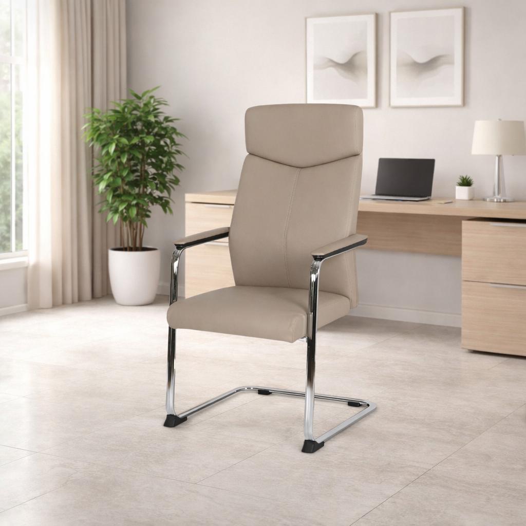  Beige fixed office chair with modern design in a contemporary office 