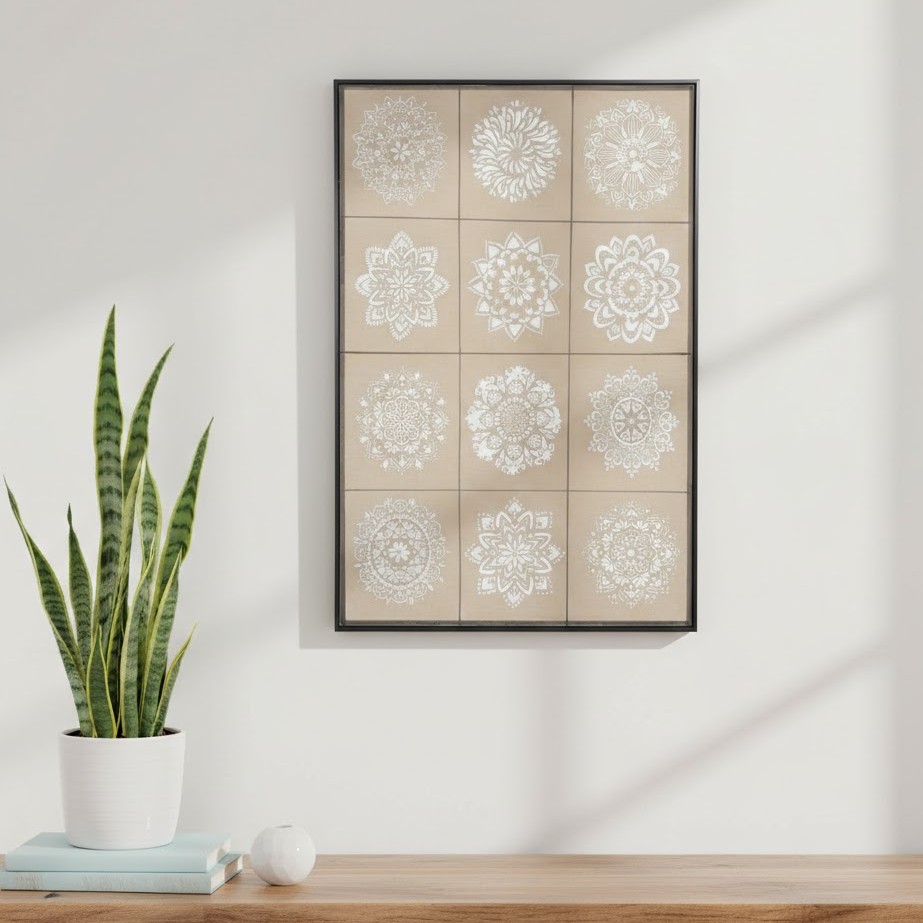  لوحة جدارية نقوش هندسية بيج وابيض 120×80 سم 
