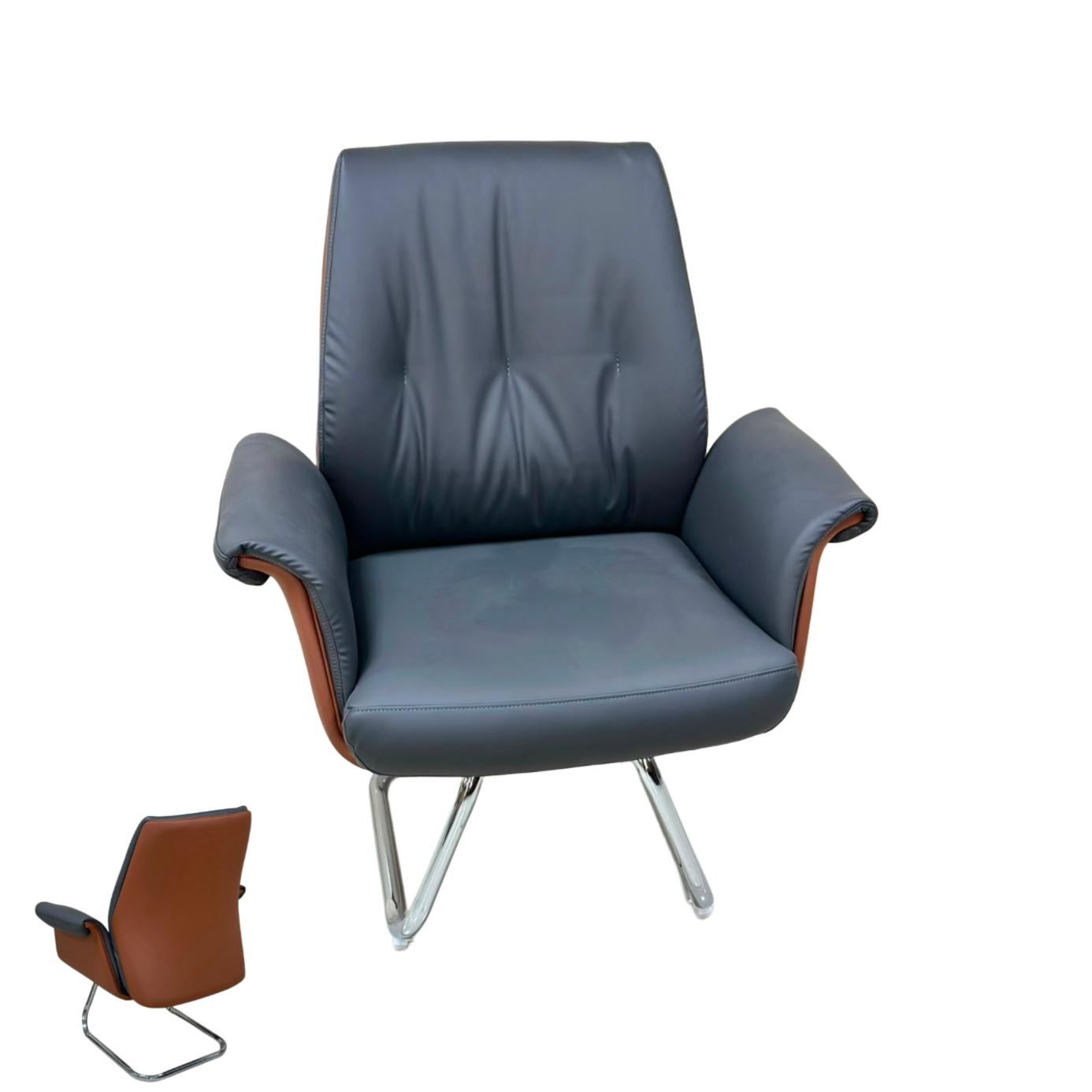  Fixed leather chair in gray with camel and wide armrests by Lamsat Furnishing 