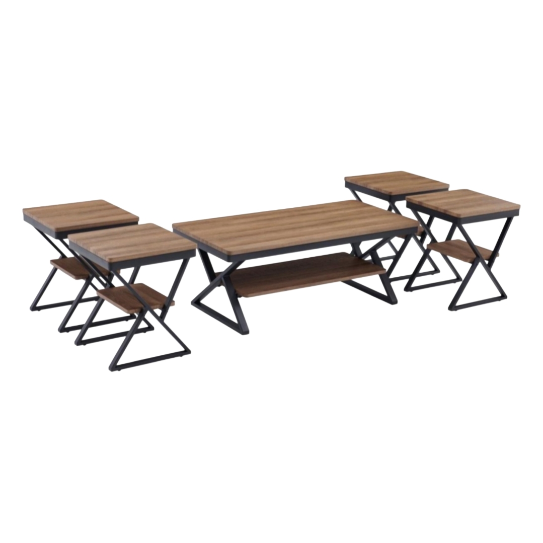  Walnut wooden coffee table set with elegant finish 