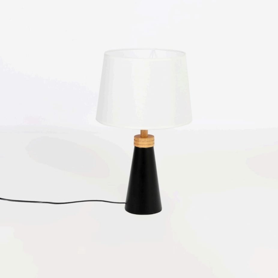  Modern table lamp with white shade and black cone base 