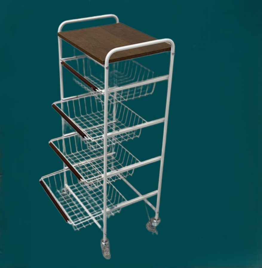  Multi basket kitchen storage trolley with top shelf white 