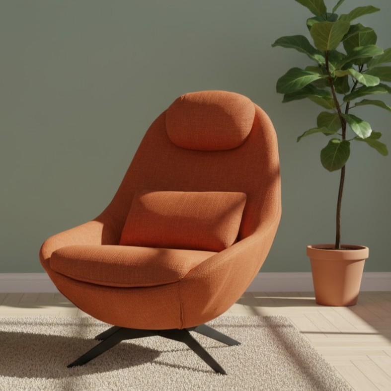  Orange swivel lounge chair in modern living space 